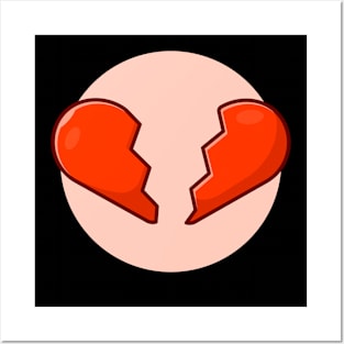 Broken Heart Cartoon Vector Icon Illustration Posters and Art